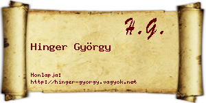 Hinger György névjegykártya