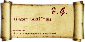 Hinger György névjegykártya